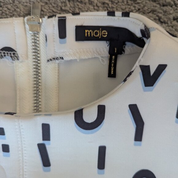 Maje White/Navy Rosy Pendlum Ruffle Letters Dress, Small - Picture 5 of 6